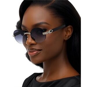 Retro Classic Hip Hop Rimless Sunglasses Women Oval Lens Black UV400 Protection